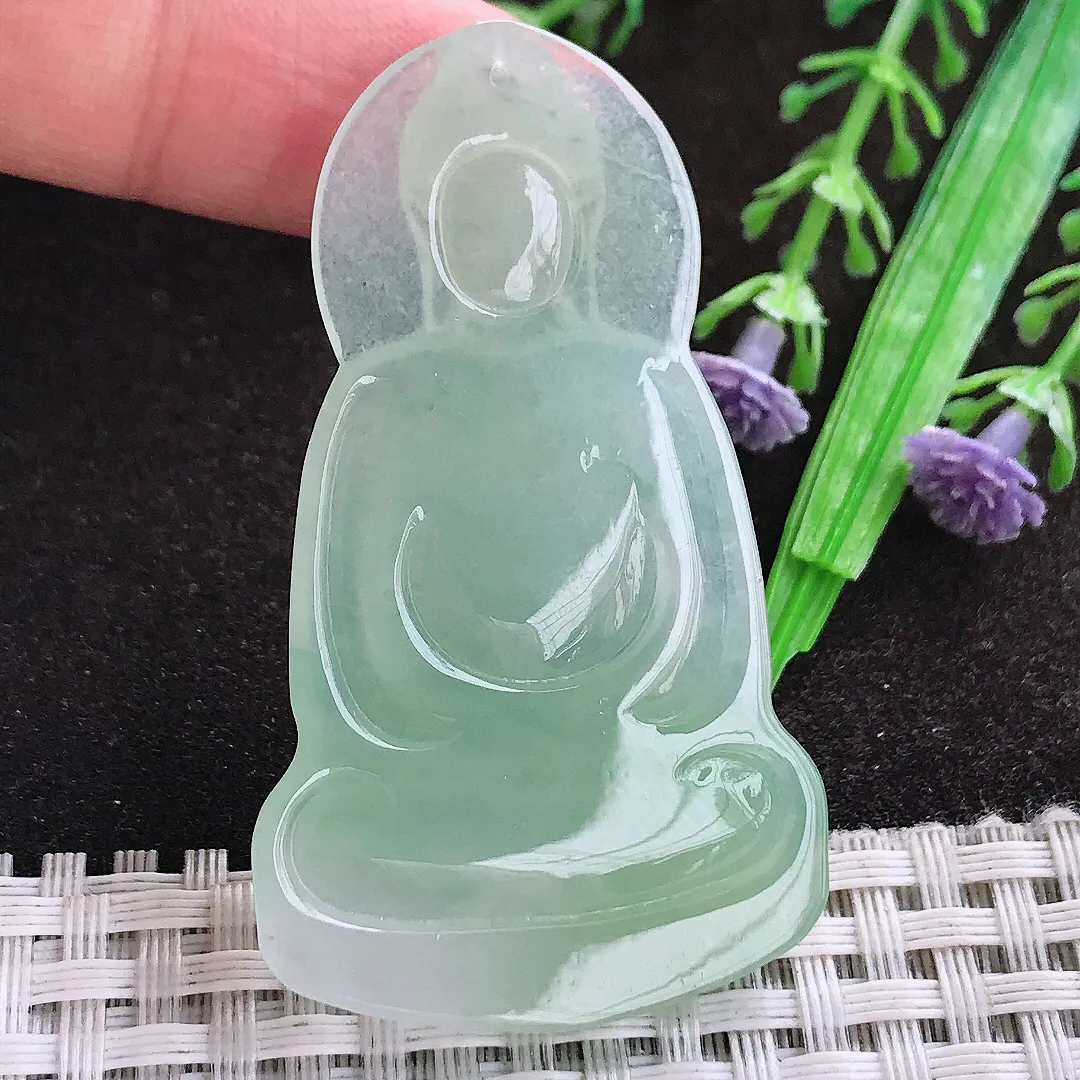 自然光55.8/32.4/5.2老坑冰透起胶冰晴绿大日如来佛吊坠翡翠玉坠挂件百搭