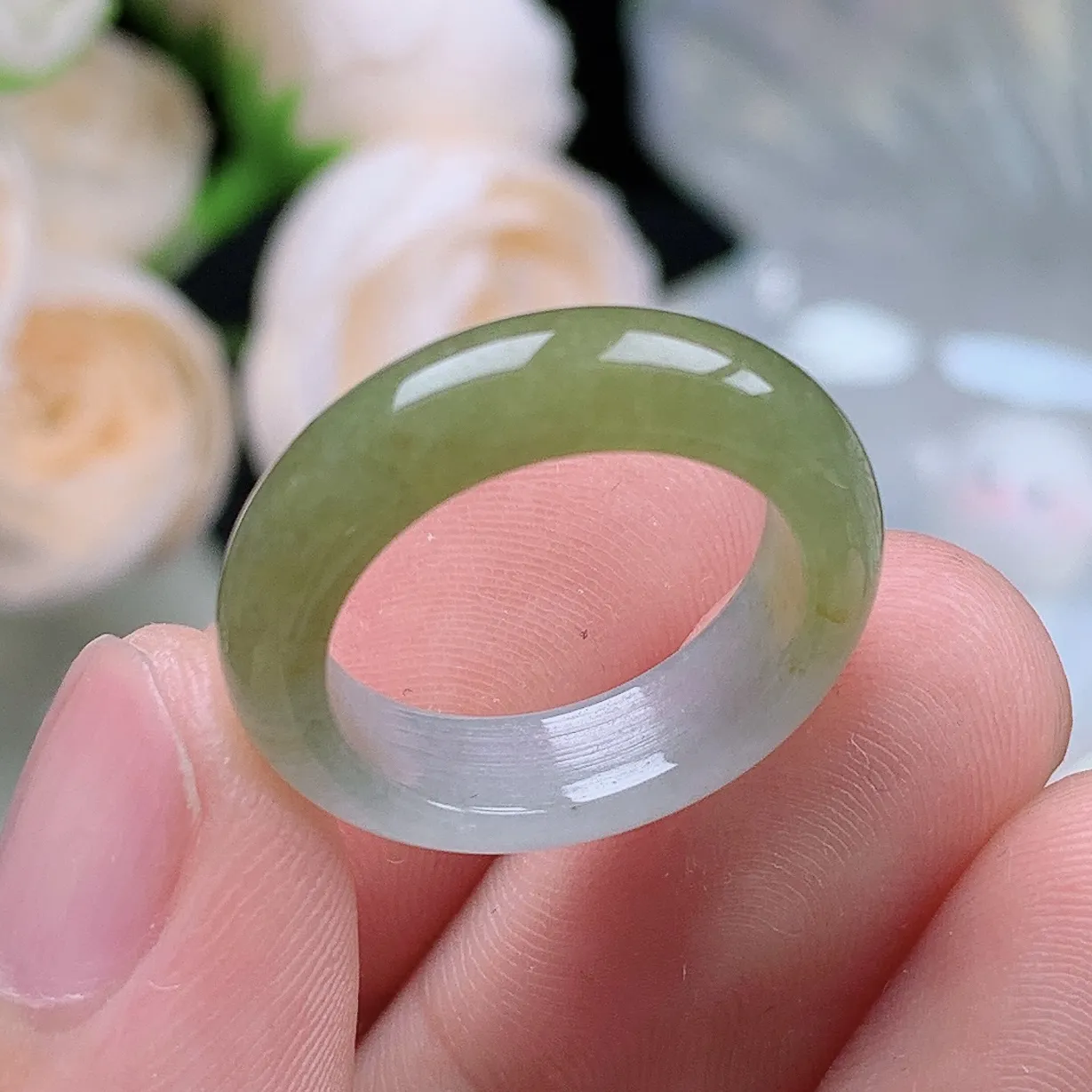 缅甸翡翠老坑种翡翠水润半山水飘黄翡戒指玉指环  水润通透 尺寸：16.7-5.5-3.6mm 12-