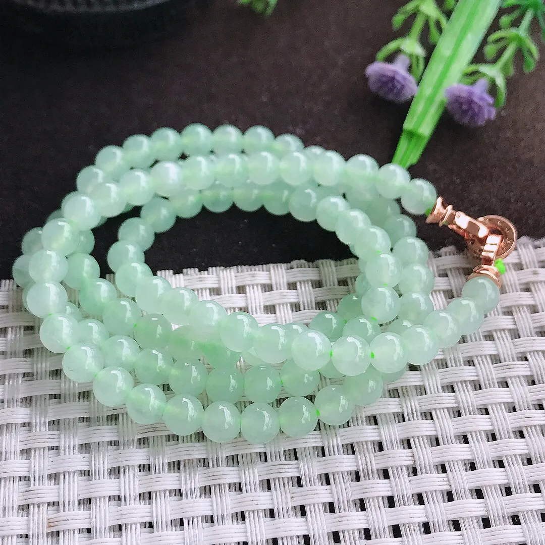 自然光5.6/108颗老坑冰透饲料冰晴甜绿圆珠项链翡翠玉珠手串百搭