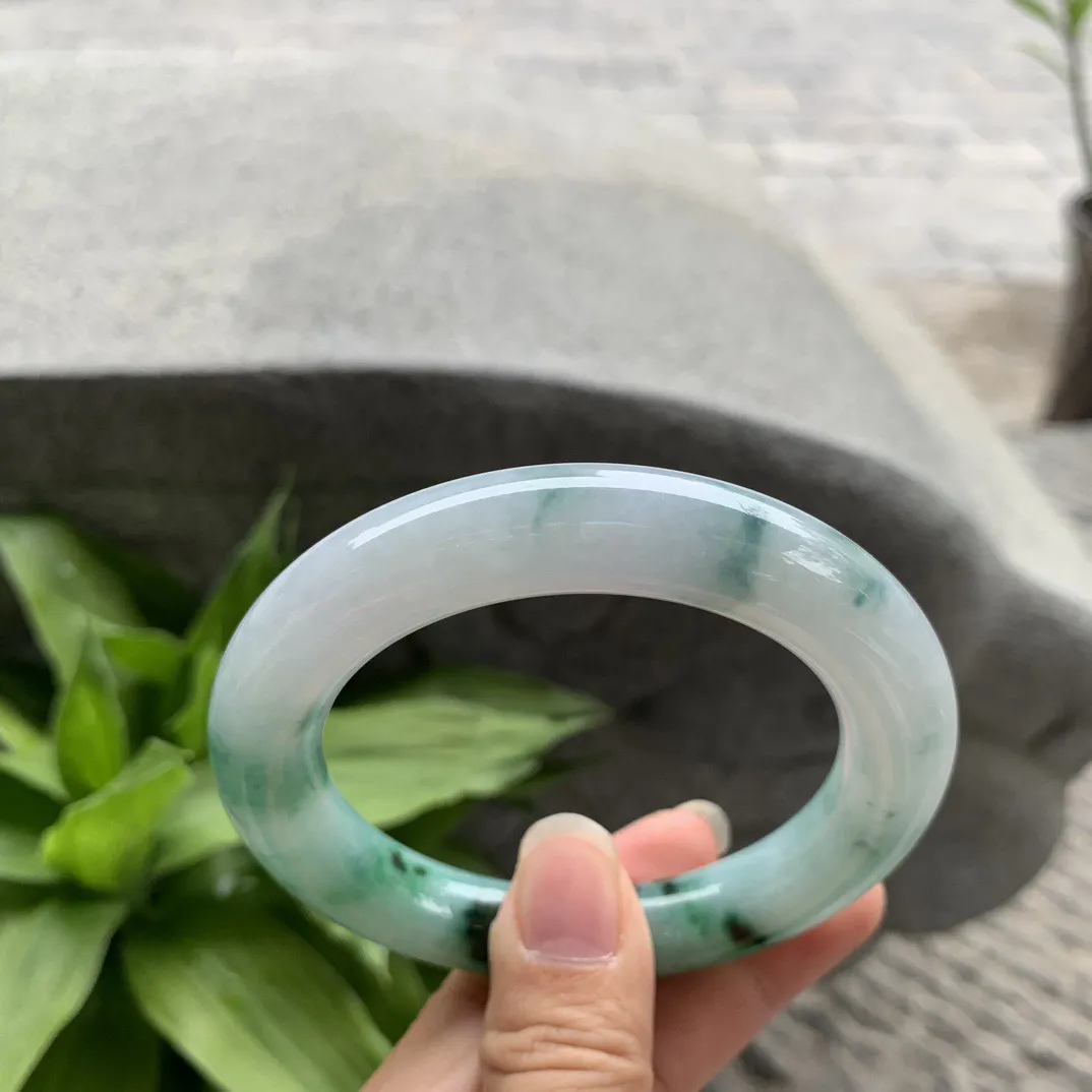 圈口 57.2-12【飘绿花圆条手镯】圆条57 58可戴