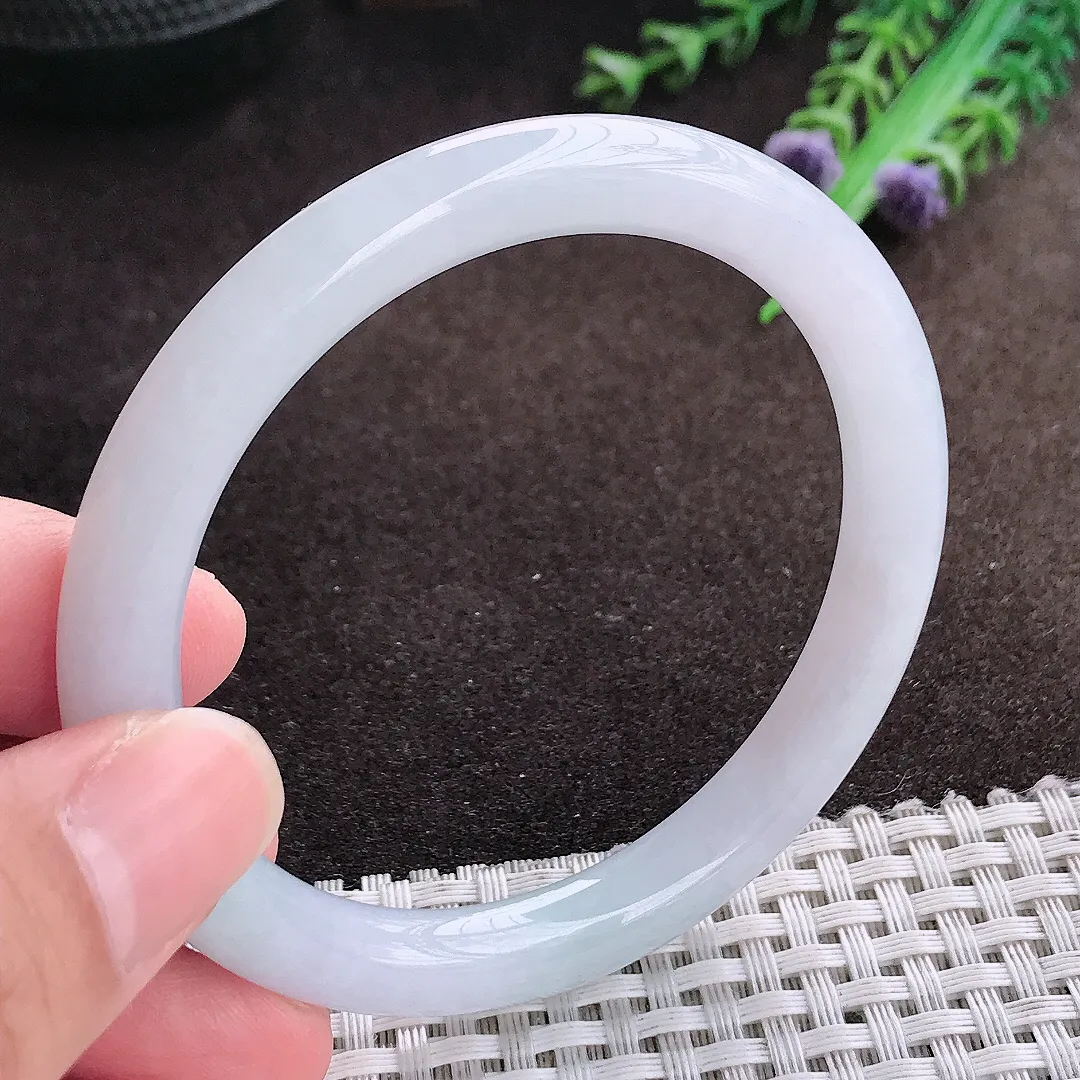 自然光56/8.2老坑冰润起胶圆条手镯翡翠玉镯美人镯