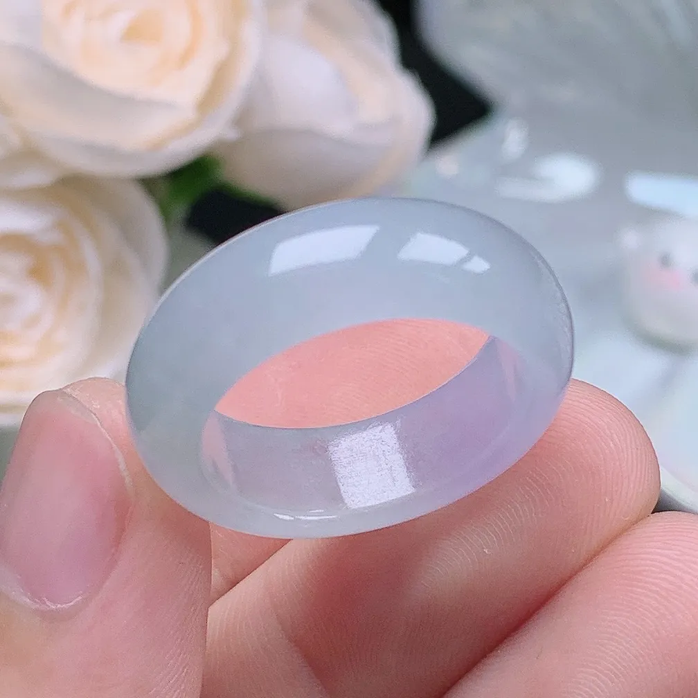 缅甸翡翠老坑冰种翡翠水润起胶轮胎紫罗兰戒指玉指环  水润通透 尺寸：19.4-8-4.1mm 21号圈口1S