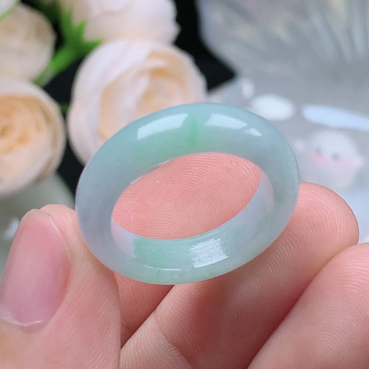 缅甸翡翠老坑种翡翠水润飘绿戒指玉指环  水润通透 尺寸：18.1-5.8-3.7mm 17号圈口1S