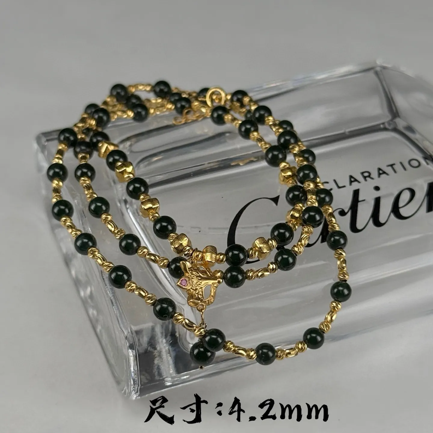 精品18k墨翠项链 种好色正 黑度极好 打灯通透 油性十足 尺寸4.2