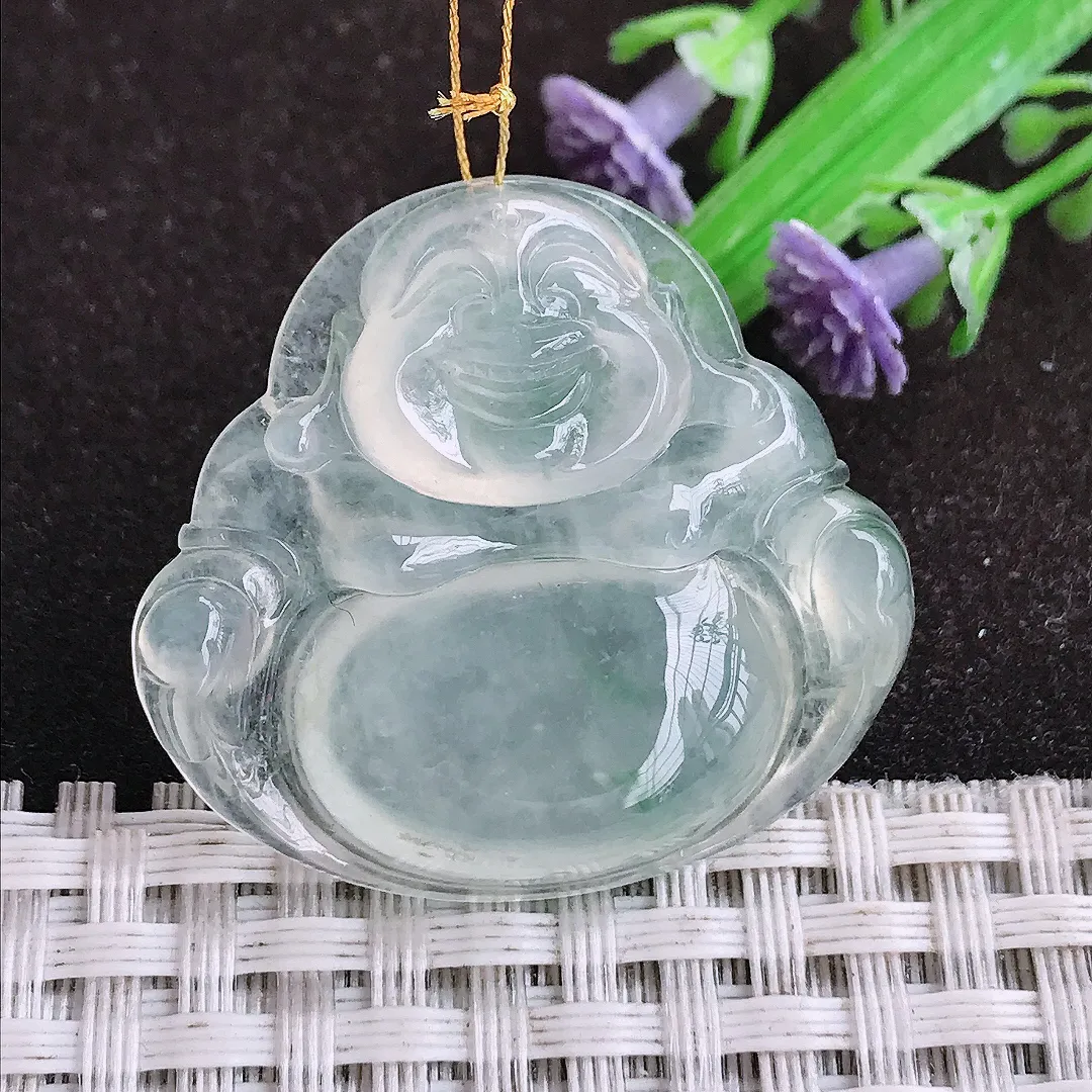 自然光31.6/34.5/6.2老坑冰种起光佛公吊坠翡翠玉佛坠挂件百搭