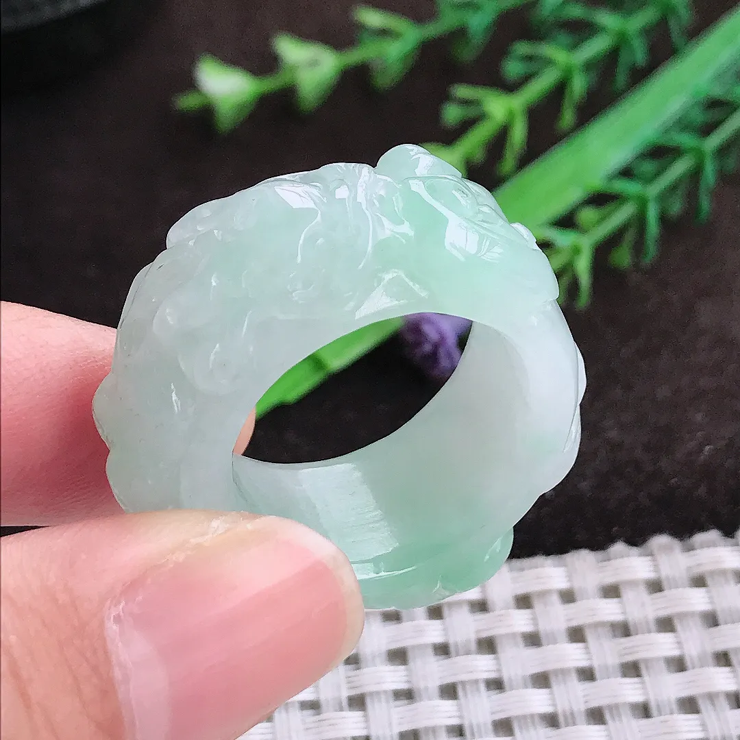 自然光21.3/13.3/8.3老坑秀气冰润龙头扳指翡翠玉环戒指