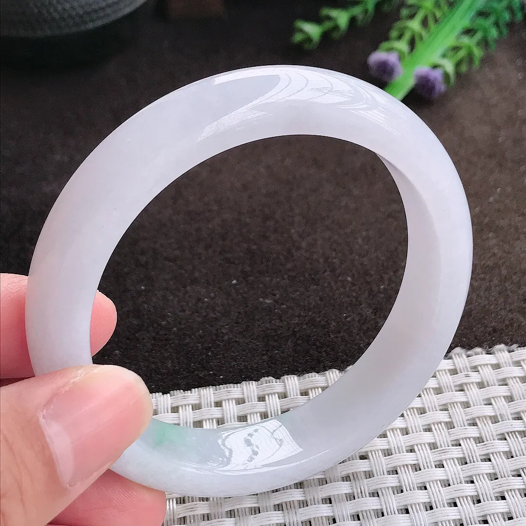 自然光57.5/13.3/8.2老坑冰润水灵淡紫色手镯宽边翡翠玉镯美人镯