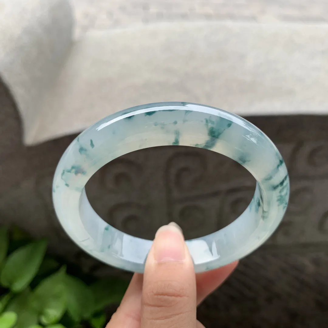 大圈口58.8-12.9-9.2 【冰种飘花正圈手镯】正圈58 59可戴