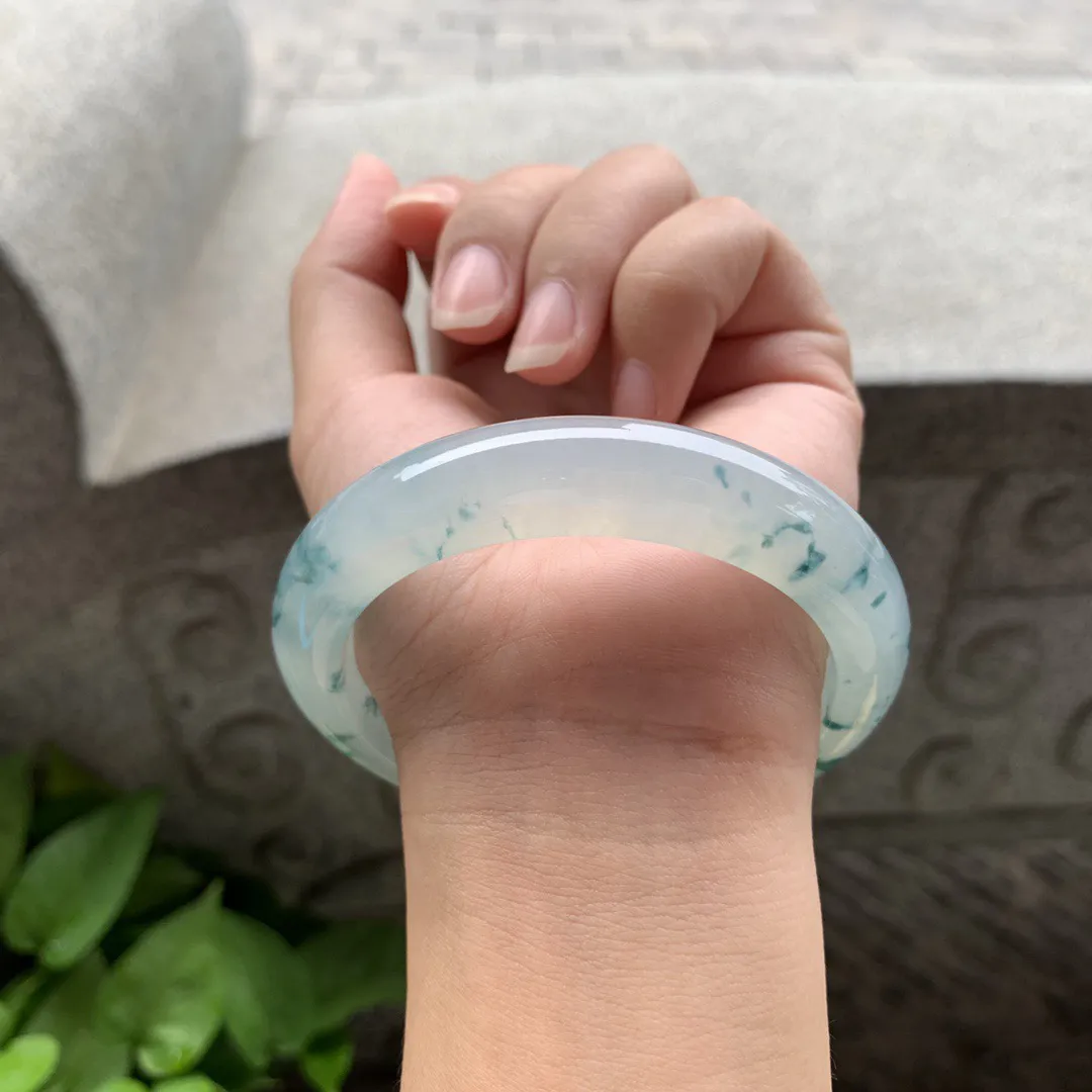 大圈口58.8-12.9-9.2 【冰种飘花正圈手镯】正圈58 59可戴