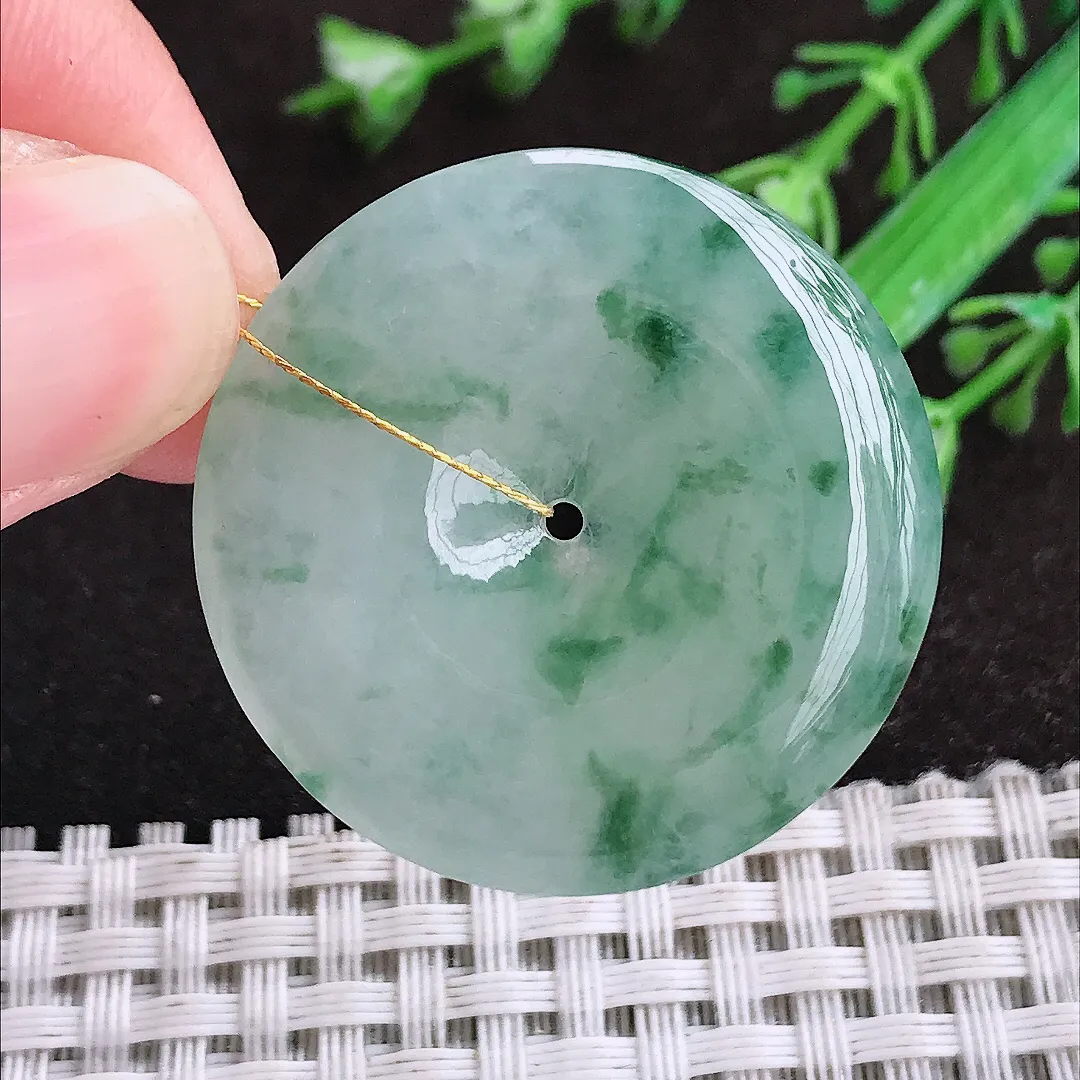 自然光33.8/5.4老坑冰胶果冻冰飘花平安扣吊坠翡翠玉坠挂件百搭