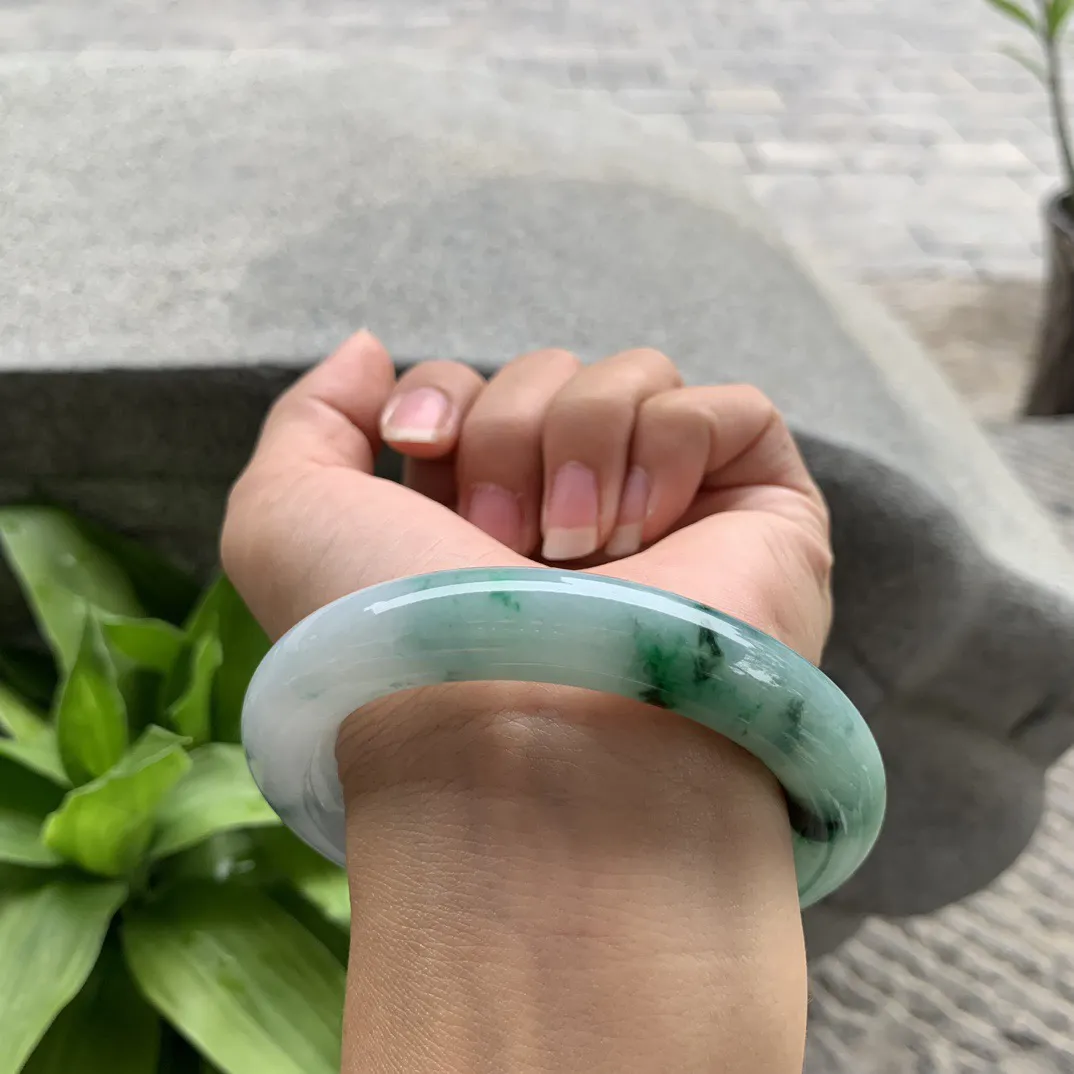 圈口 57.2-12【飘绿花圆条手镯】圆条57 58可戴