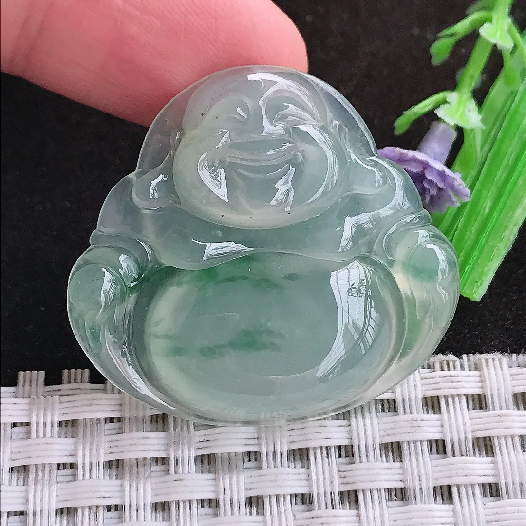 自然光32.3/35.2/5.9老坑冰种果冻胶冰飘花佛公吊坠翡翠玉佛挂件百搭