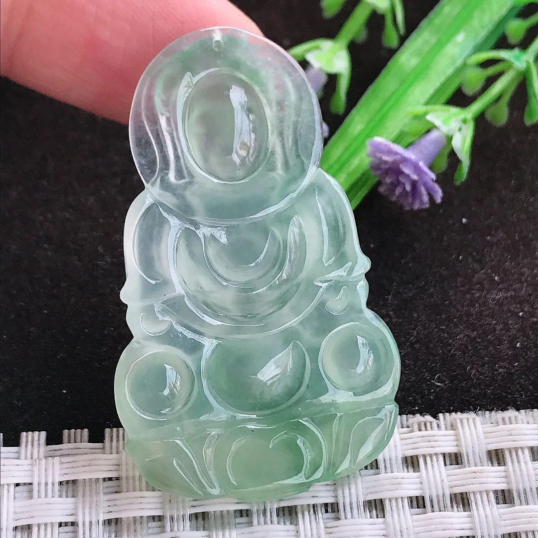 自然光44.7/27.2/4.4老坑冰种果冻胶冰晴小观音吊坠翡翠玉坠挂件百搭