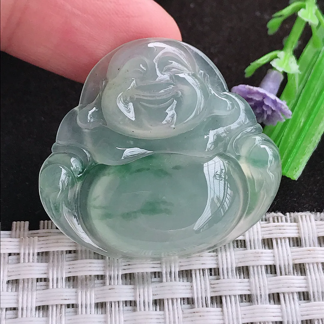 自然光32.3/35.2/5.9老坑冰种果冻胶冰飘花佛公吊坠翡翠玉佛挂件百搭