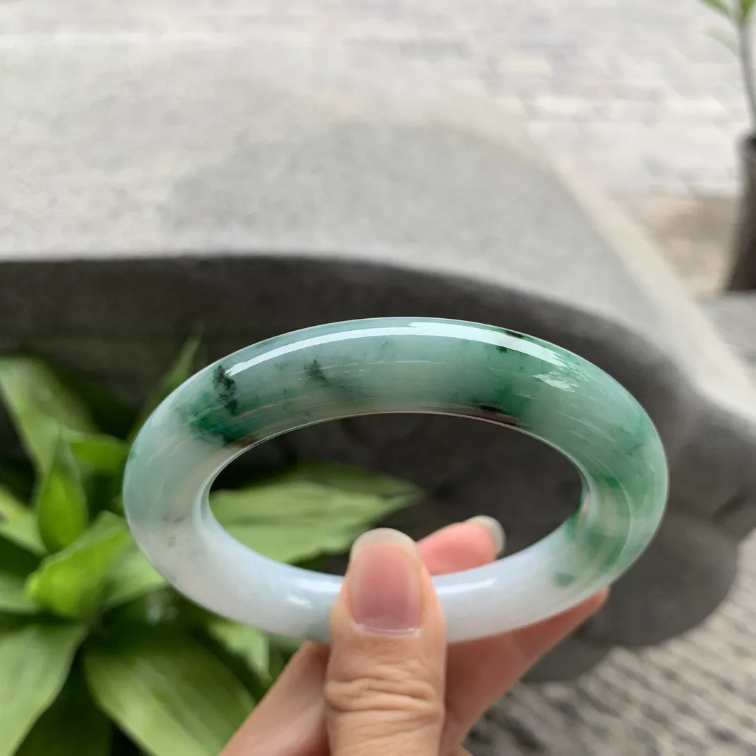 圈口 57.2-12【飘绿花圆条手镯】圆条57 58可戴
