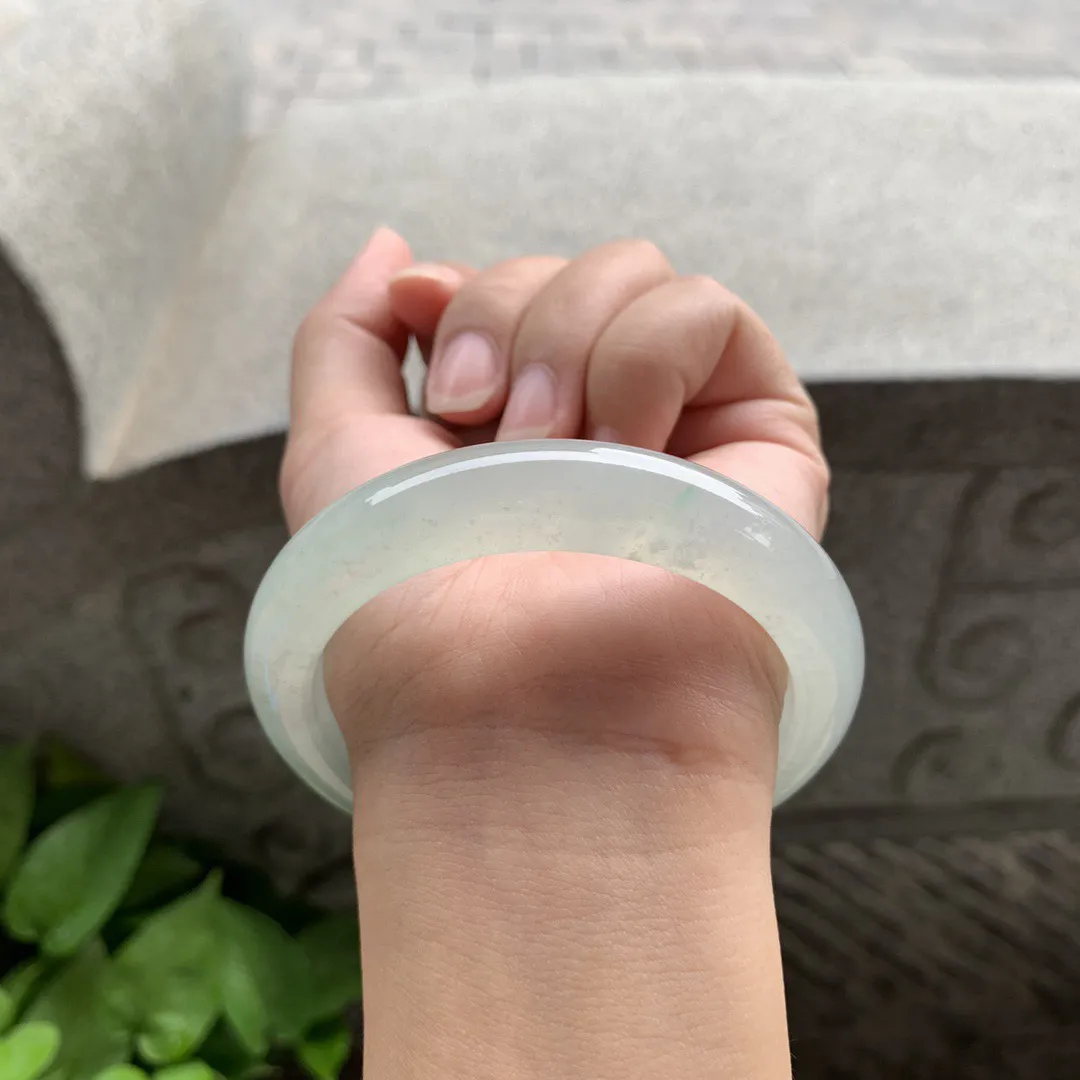 圈口 57.4-12.5-8.9【冰种飘绿正圈手镯】正圈57 58可戴