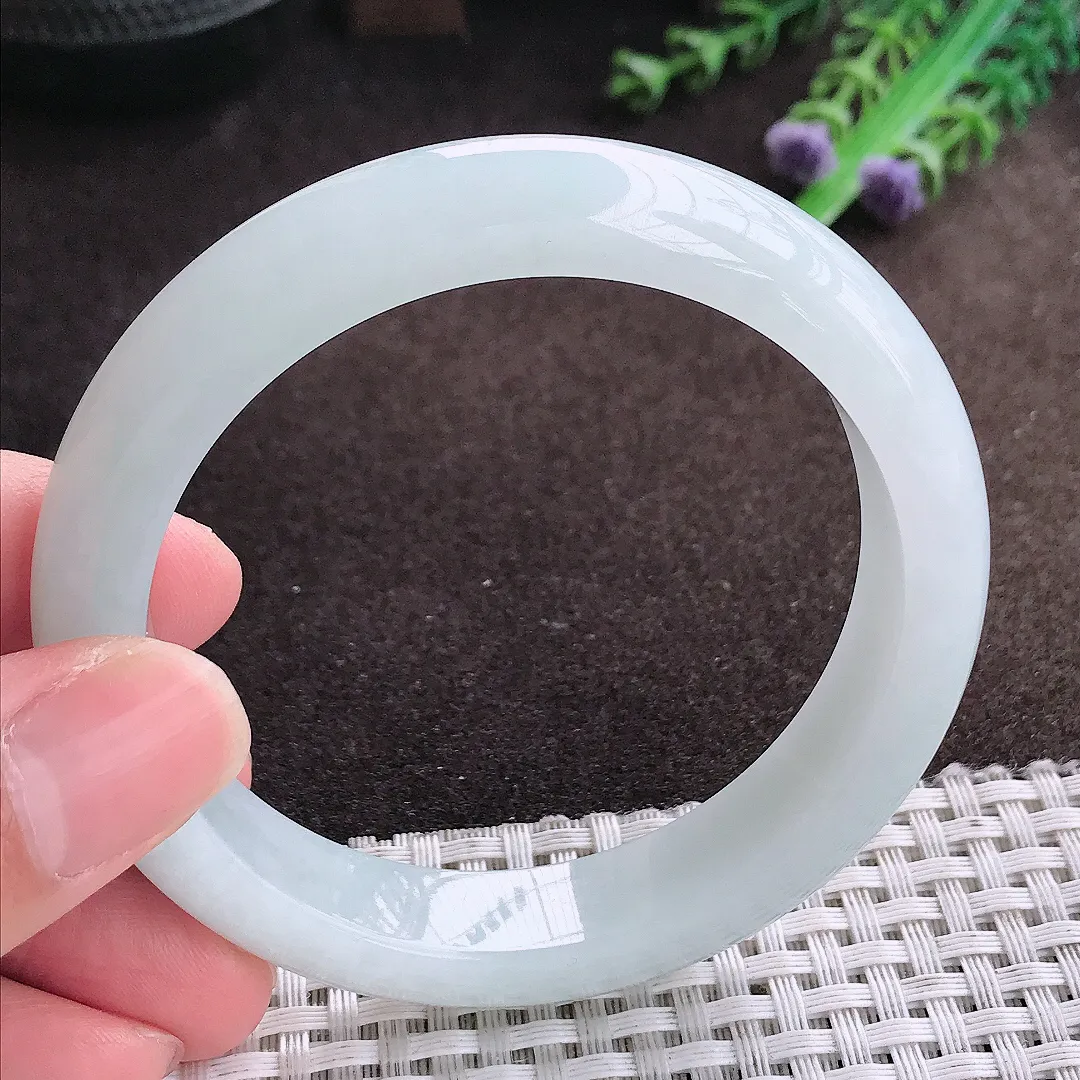 自然光57/12.5/8.3老坑冰润月光彩手镯宽边翡翠玉镯美人镯