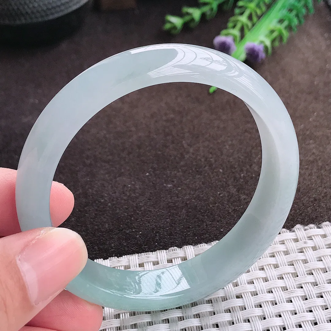 自然光56.5/12.8/7.2老坑冰胶水灵天空蓝手镯宽边翡翠玉镯美人镯