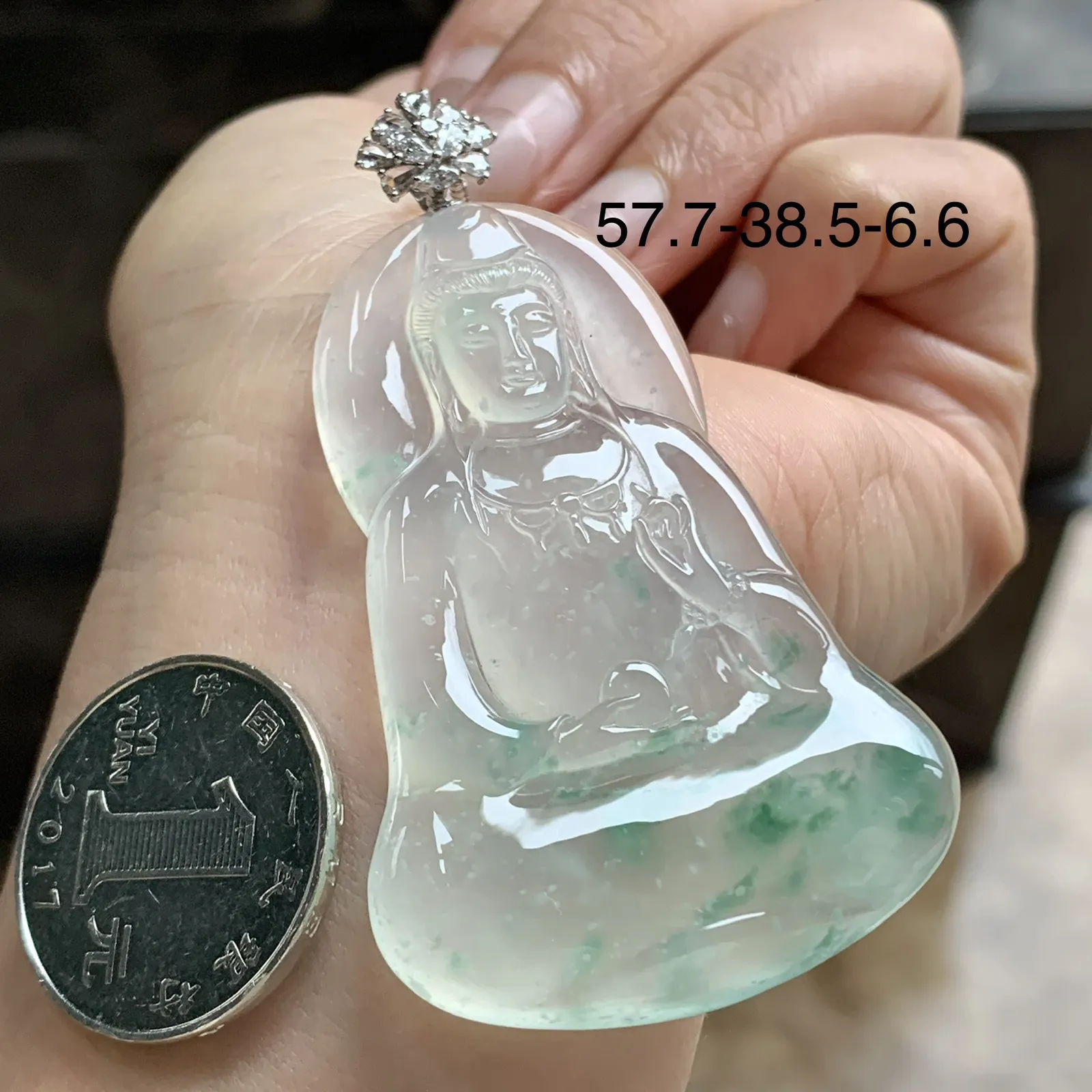 金钻镶嵌冰种绿花观音^_^冰透