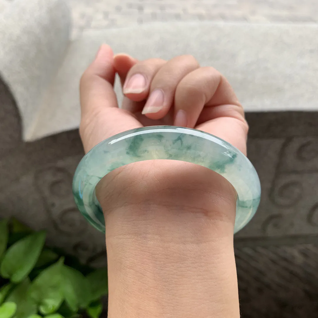 圈口 57.8-11.7-8.5   【冰种飘花正圈手镯】正圈57 58可戴