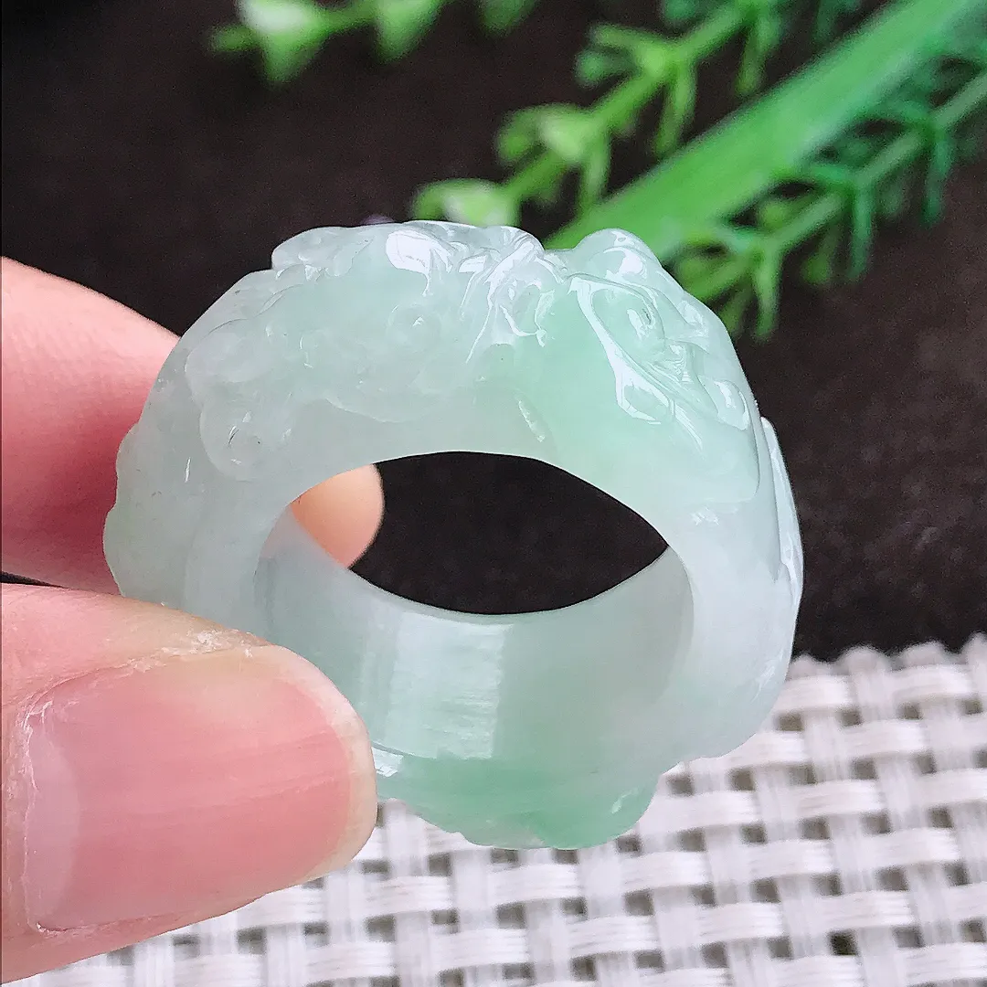 自然光21.3/13.3/8.3老坑秀气冰润龙头扳指翡翠玉环戒指