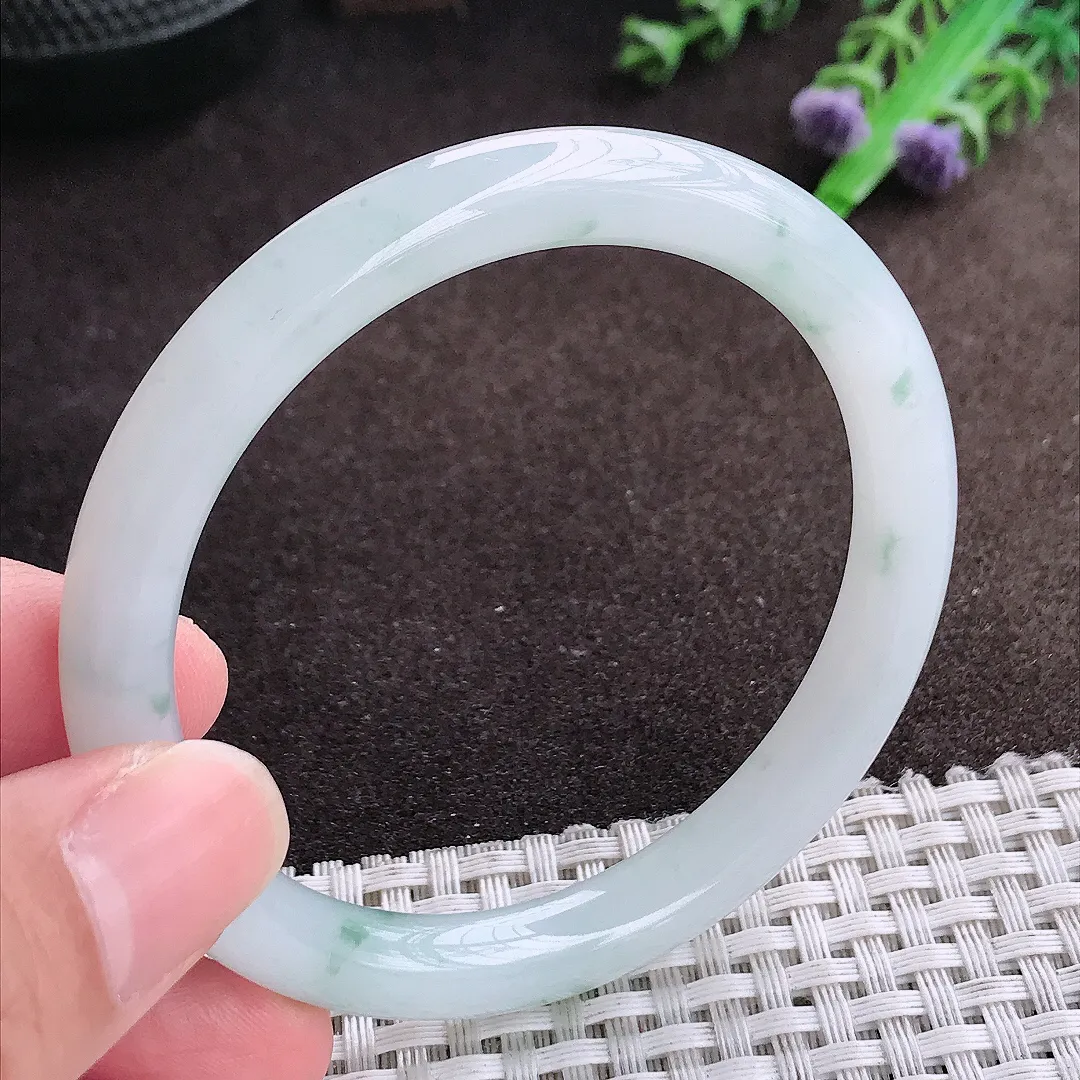 自然光55/8.5/7.6老坑冰胶水灵飘花圆条手镯翡翠玉镯美人镯