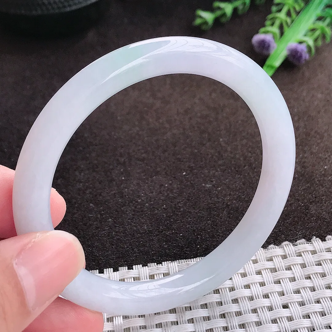 自然光56/8.2老坑冰润起胶圆条手镯翡翠玉镯美人镯