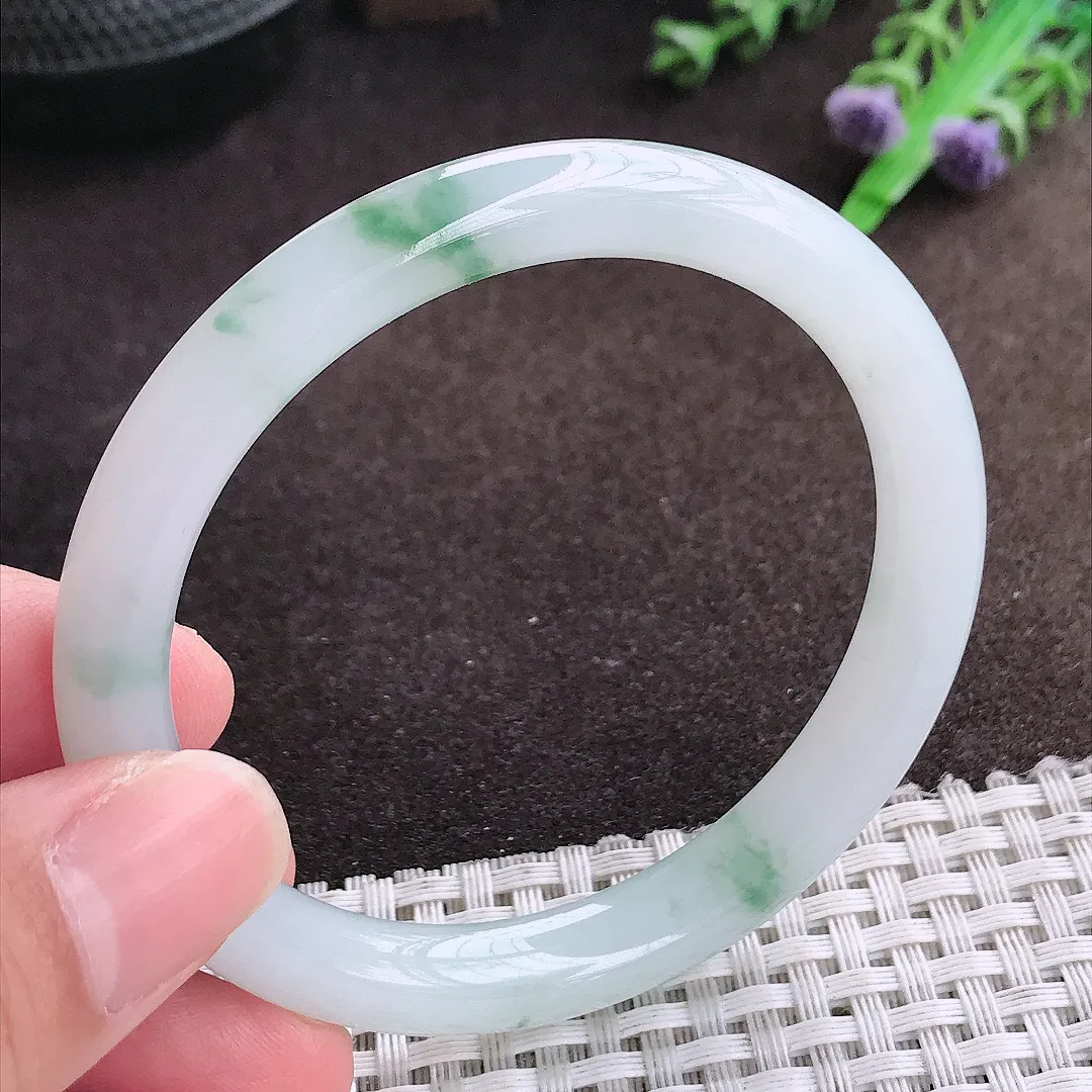 自然光55/8.5/7.6老坑冰胶水灵飘花圆条手镯翡翠玉镯美人镯