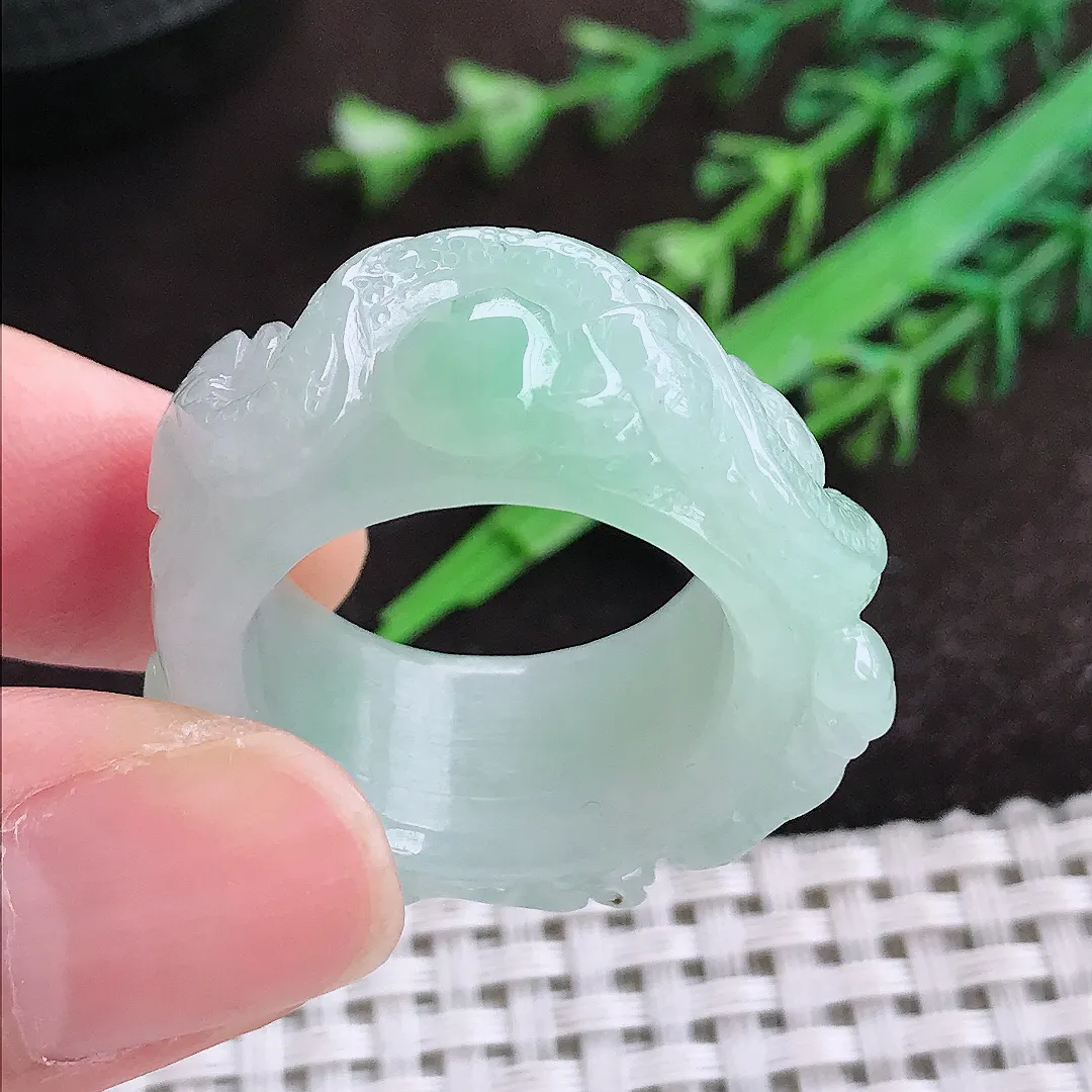 自然光21.3/13.3/8.3老坑秀气冰润龙头扳指翡翠玉环戒指
