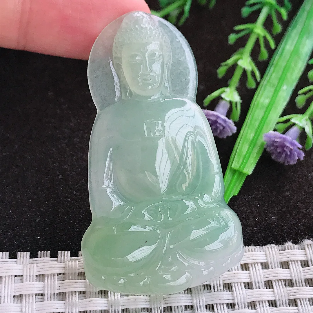 自然光55.8/32.4/5.2老坑冰透起胶冰晴绿大日如来佛吊坠翡翠玉坠挂件百搭