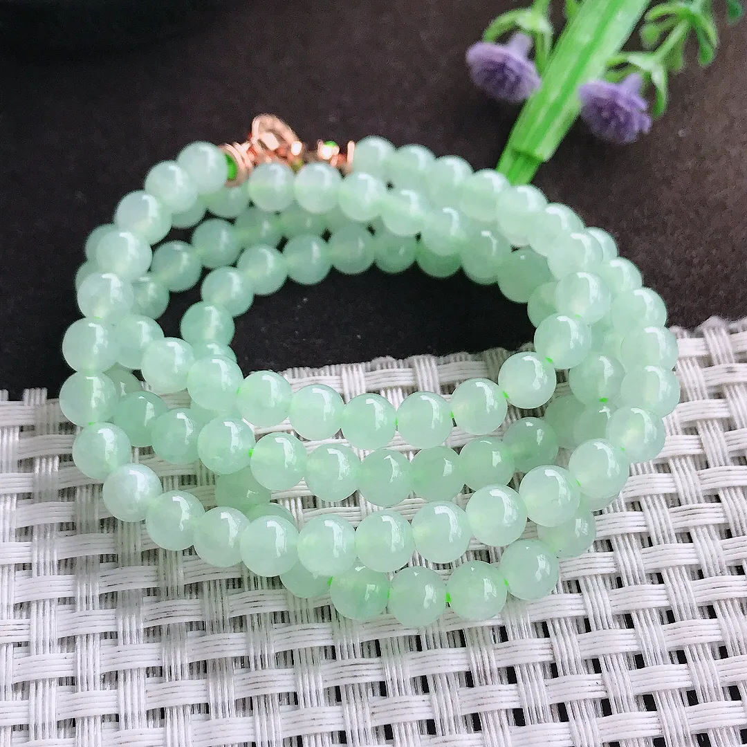 自然光5.6/108颗老坑冰透饲料冰晴甜绿圆珠项链翡翠玉珠手串百搭