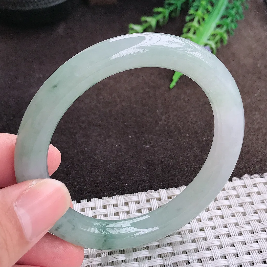 自然光55.5/9.3/9.5老坑冰胶果冻飘花圆条手镯翡翠玉镯美人镯