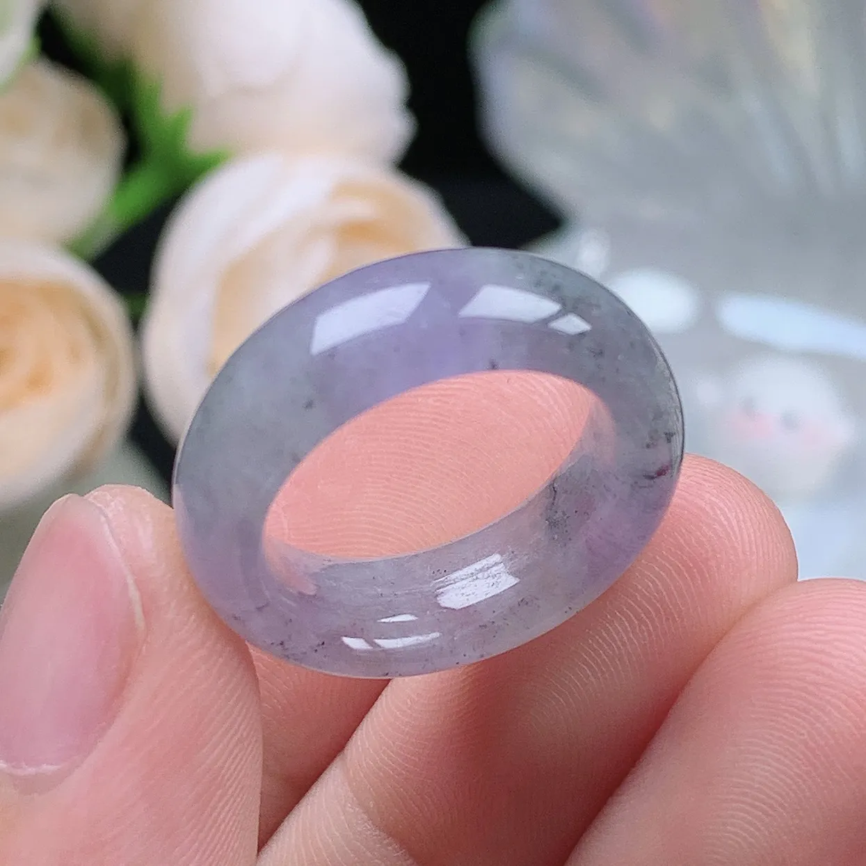 缅甸翡翠老坑冰种翡翠水润起胶冰紫乌鸡戒指玉指环  水润通透 尺寸：16.8-7.3-4mm 13-14号圈口1S