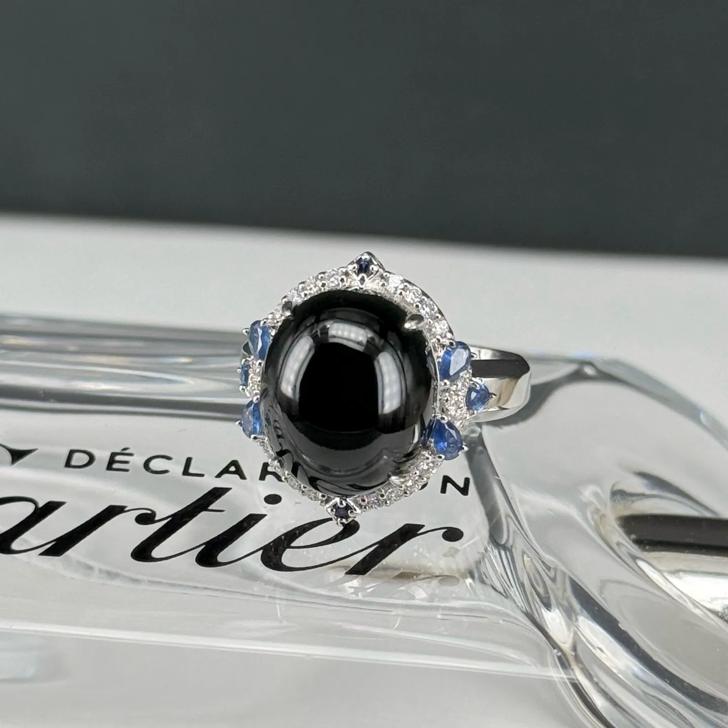 精品18k墨翠女戒 重金豪镶 打灯通透 油性十足 尺寸14