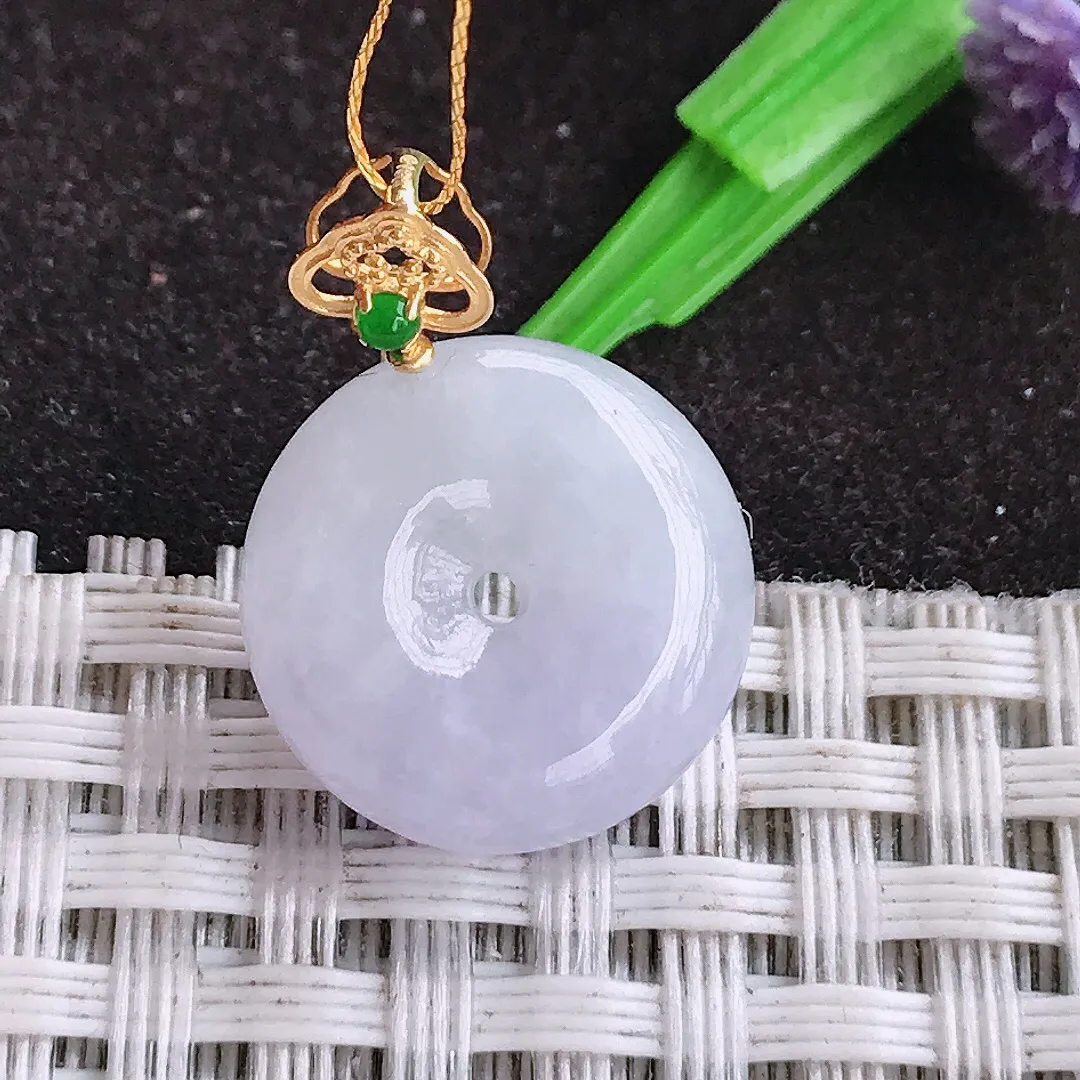 自然光15.5/5.4老坑18k金镶嵌秀气紫罗兰小平安扣吊坠翡翠玉坠挂件百搭