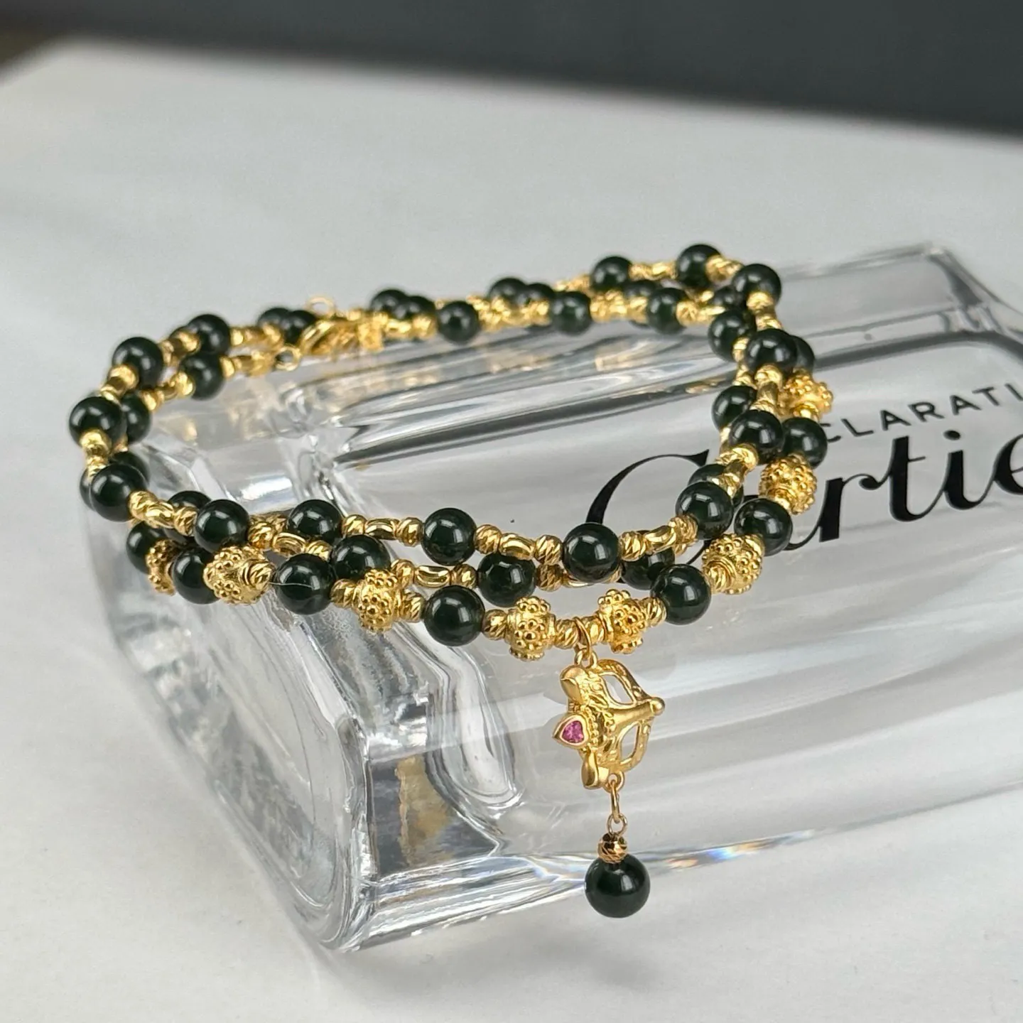 精品墨翠珠子项链 种好色正