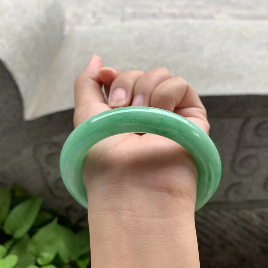 圈口 56-11.4【阳满绿圆条手镯】圆条56 57可戴