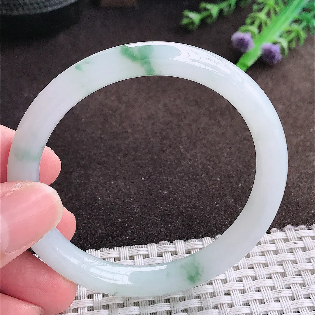 自然光55/8.5/7.6老坑冰胶水灵飘花圆条手镯翡翠玉镯美人镯