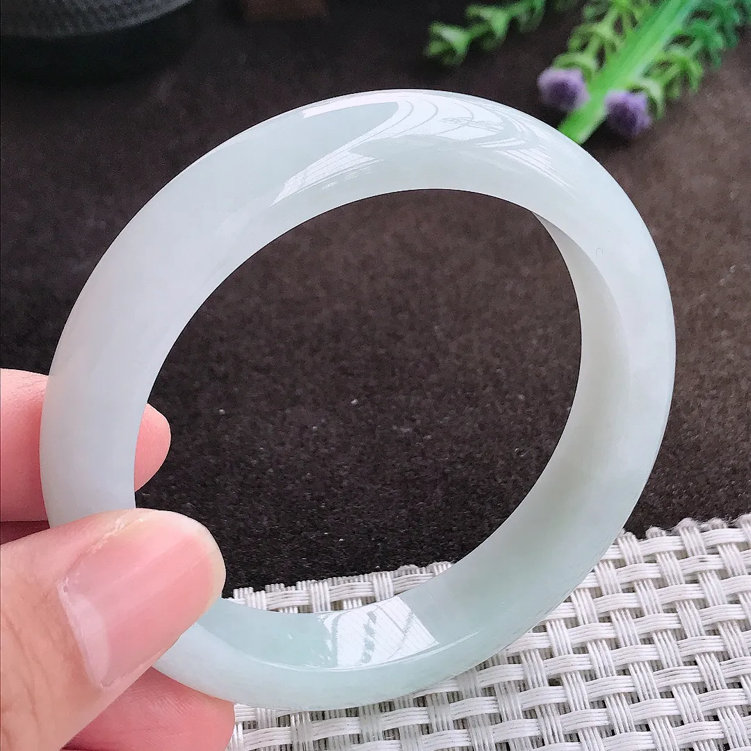 自然光57/12.5/8.3老坑冰润月光彩手镯宽边翡翠玉镯美人镯