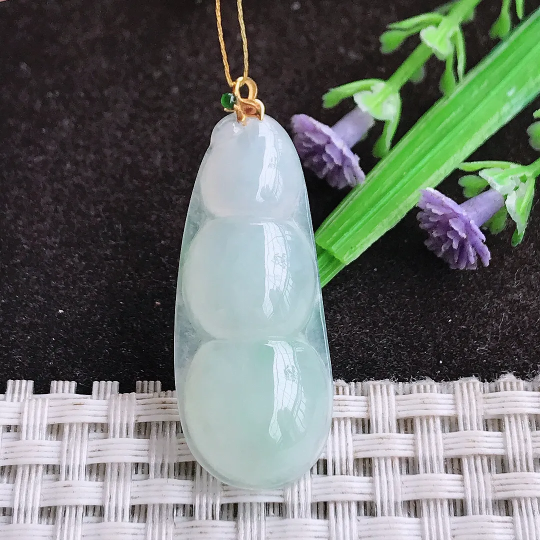 自然光35.6/14.5/5.1老坑18k金镶嵌秀气四季豆吊坠翡翠福豆玉坠挂件百搭