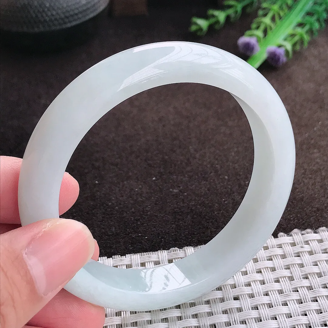 自然光57/12.5/8.3老坑冰润月光彩手镯宽边翡翠玉镯美人镯