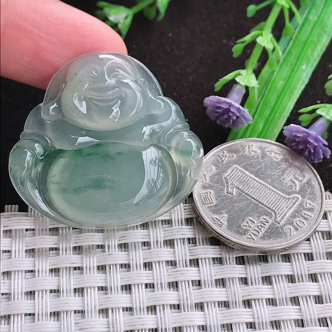 自然光32.3/35.2/5.9老坑冰种果冻胶冰飘花佛公吊坠翡翠玉佛挂件百搭