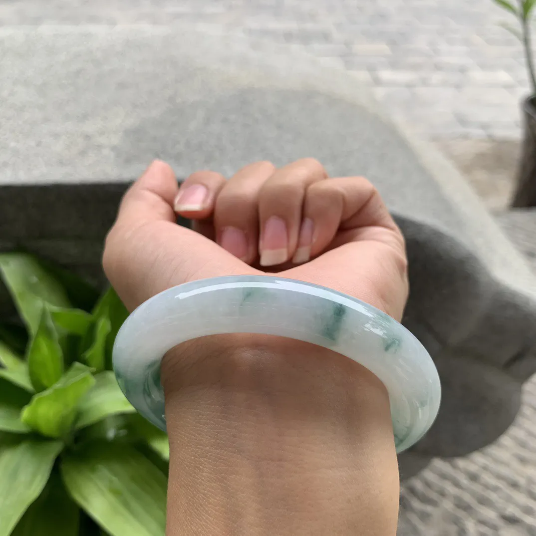 圈口 57.2-12【飘绿花圆条手镯】圆条57 58可戴