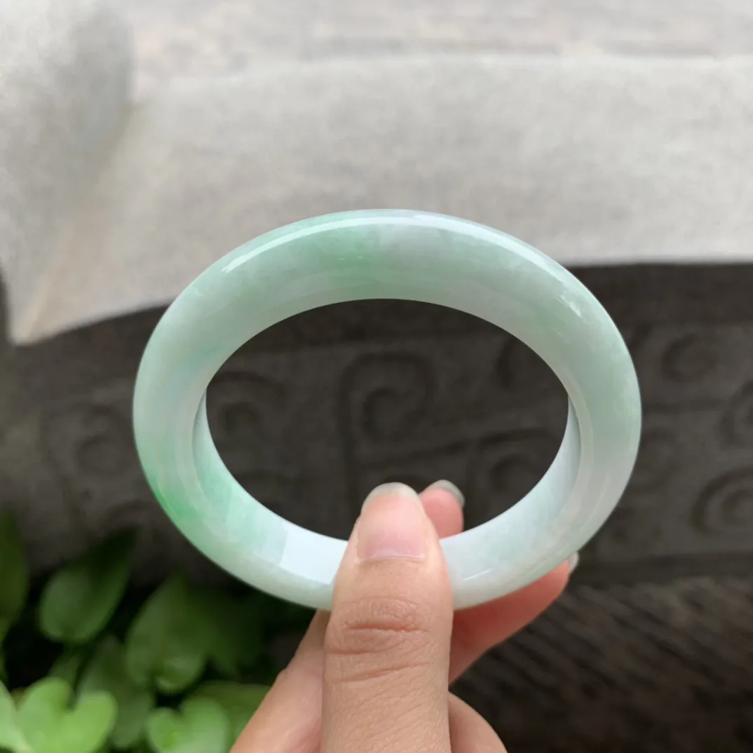 圈口55-11.4-9.4【飘绿正圈手镯】正圈55 56可戴