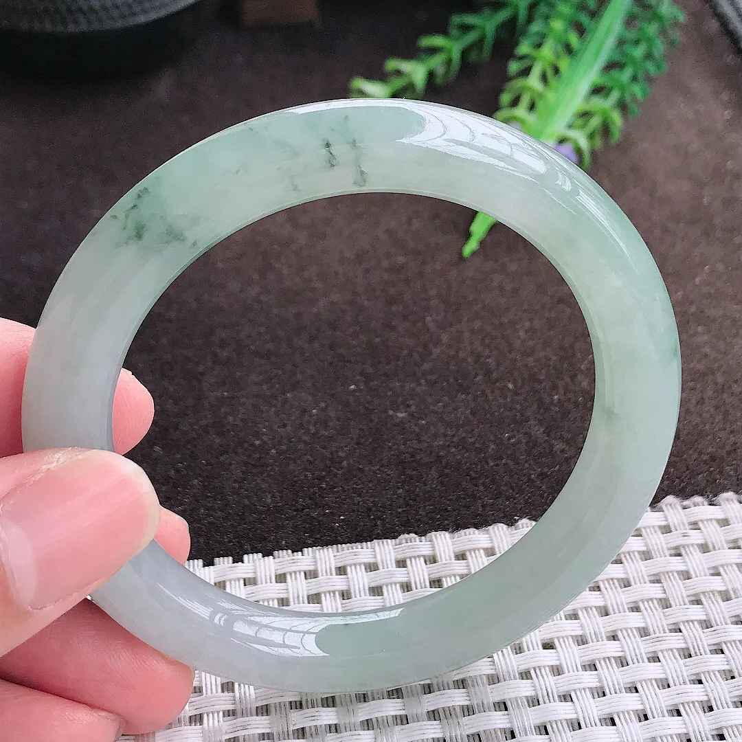 自然光55.5/9.3/9.5老坑冰胶果冻飘花圆条手镯翡翠玉镯美人镯