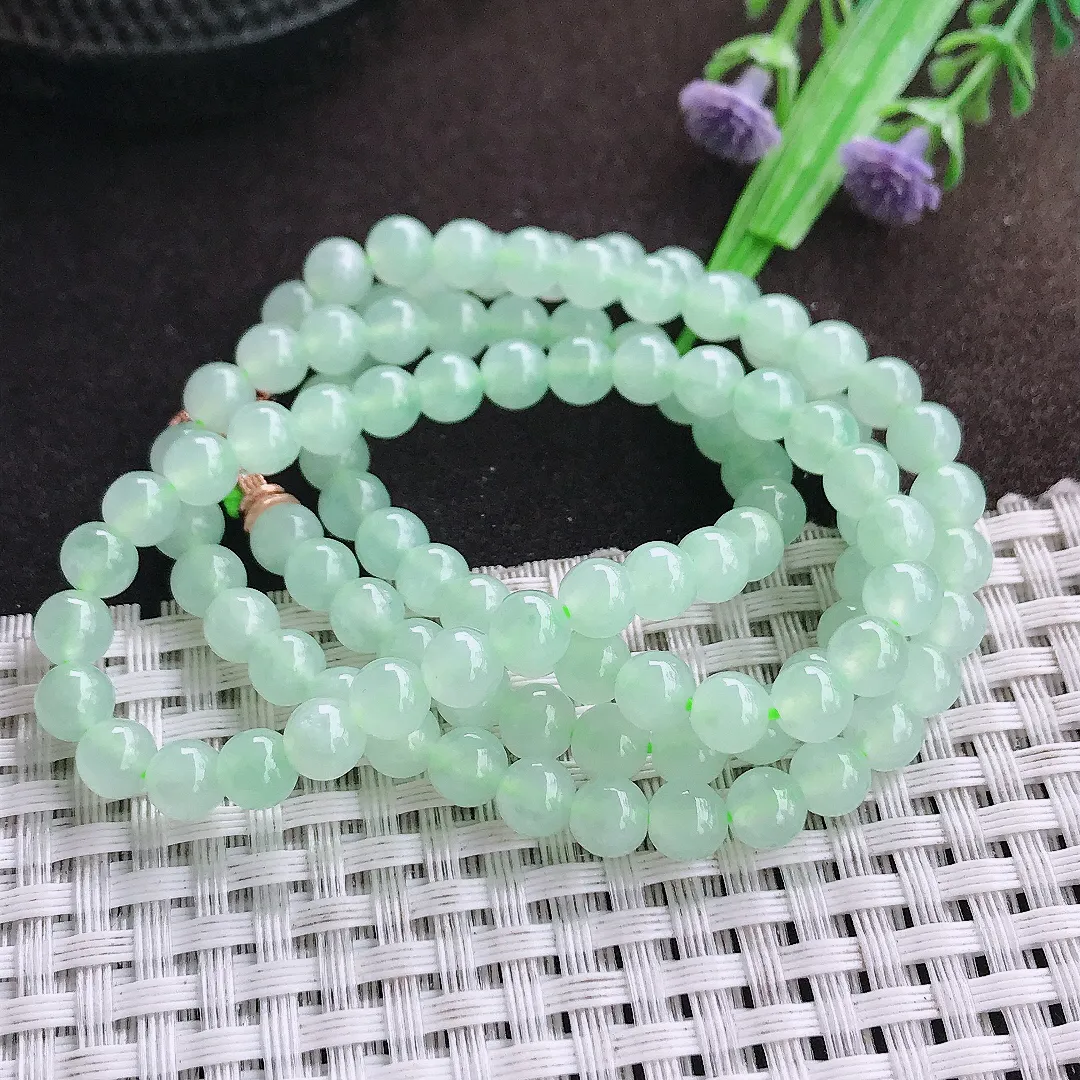 自然光5.6/108颗老坑冰透饲料冰晴甜绿圆珠项链翡翠玉珠手串百搭