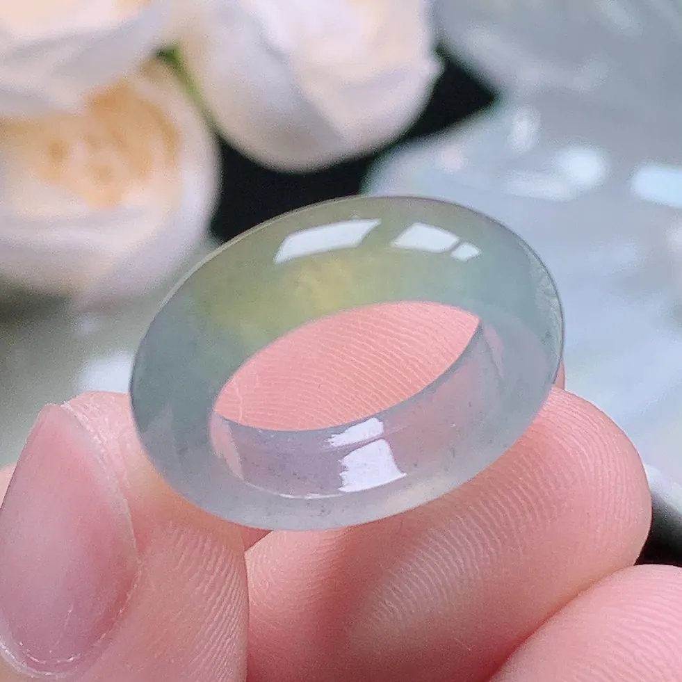 缅甸老坑冰种翡翠水润起胶冰黄翡戒指玉指环  水润通透 尺寸：15.2-5.7-3.7mm 8-9号圈口1S