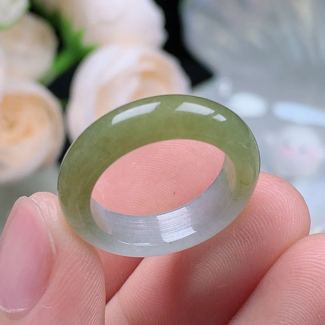 缅甸翡翠老坑种翡翠水润半山水飘黄翡戒指玉指环  水润通透 尺寸：16.7-5.5-3.6mm 12-13号圈口1S