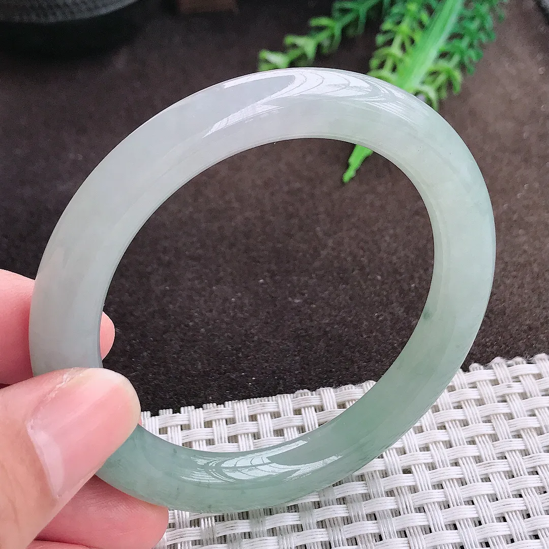 自然光55.5/9.3/9.5老坑冰胶果冻飘花圆条手镯翡翠玉镯美人镯