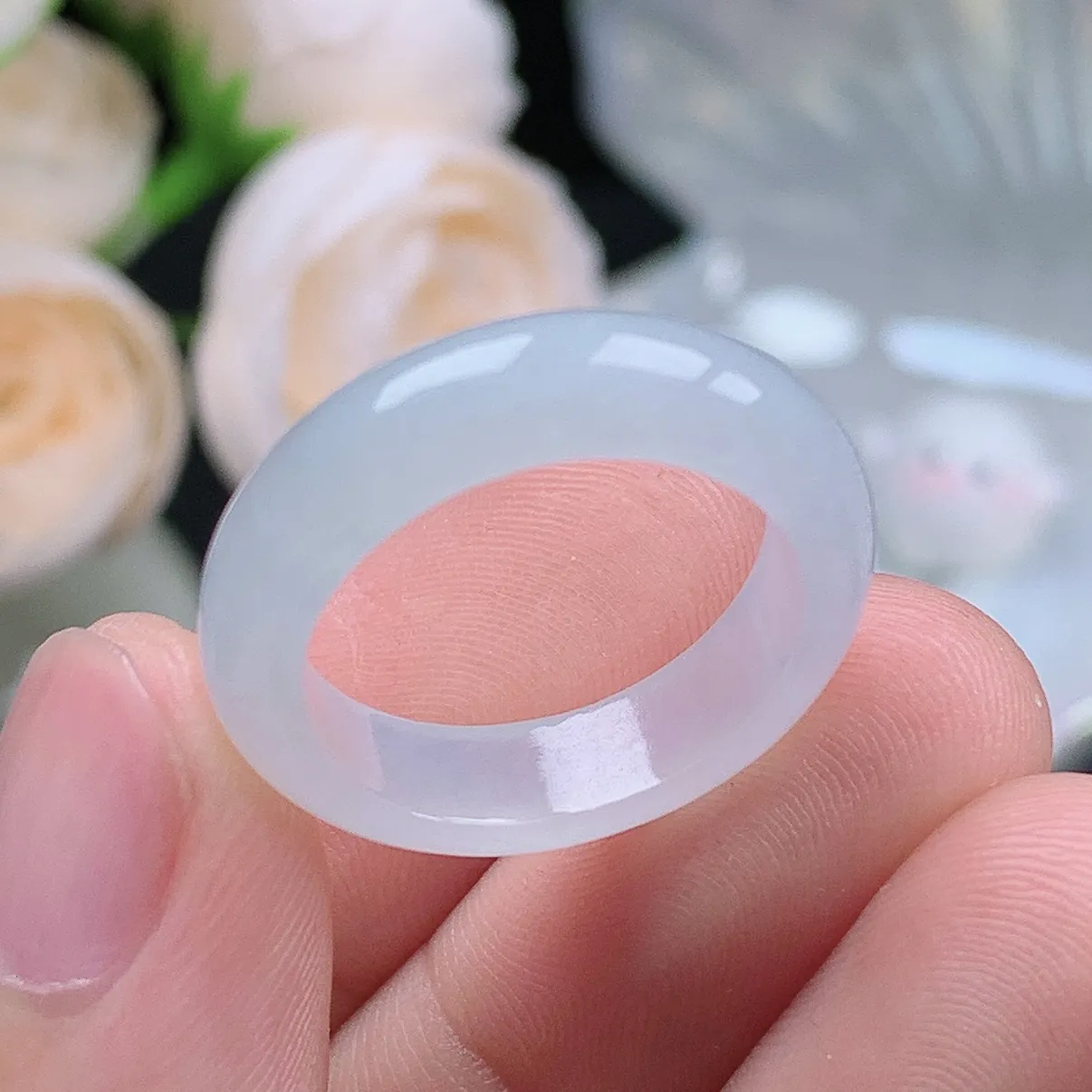 缅甸翡翠老坑种翡翠水润起胶白月光戒指玉指环  水润通透 尺寸：18.1-5.7-3.5mm 17号圈口1S